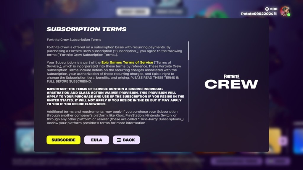 Subscribe to Fortnite Crew