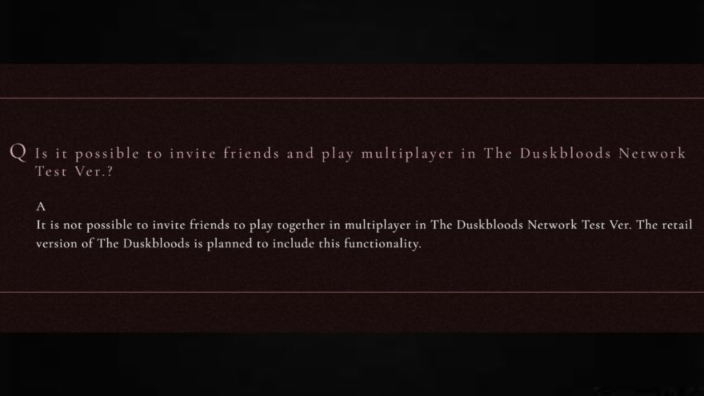 The Duskbloods coop mode functionality mentioned in FAQ