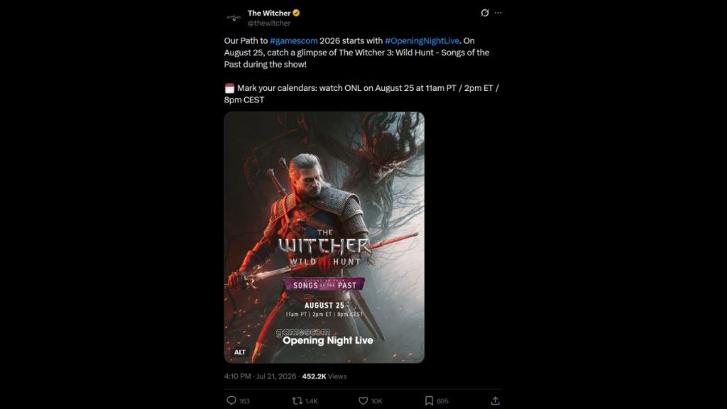 The Witcher 3 Songs of the Past Reveal at Gamescom 2026