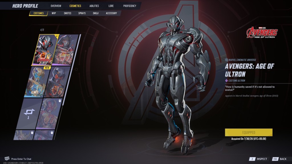 Ultron Avengers Age of Ultron Skin in Marvel Rivals