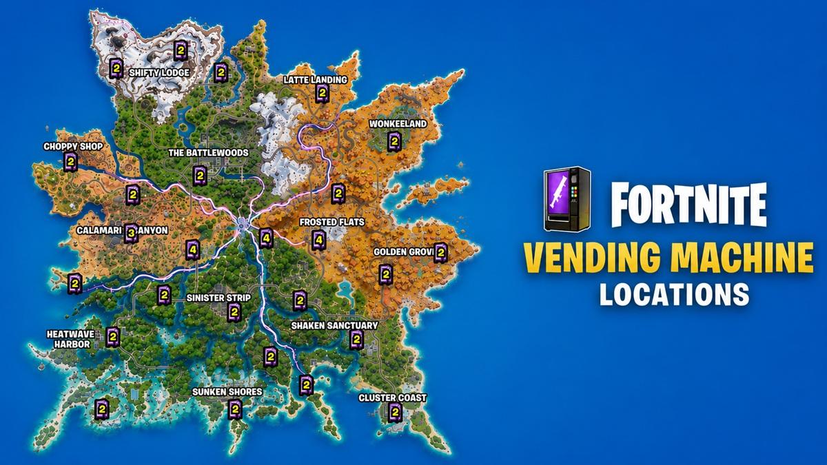 Mapa de máquinas expendedoras en Fortnite