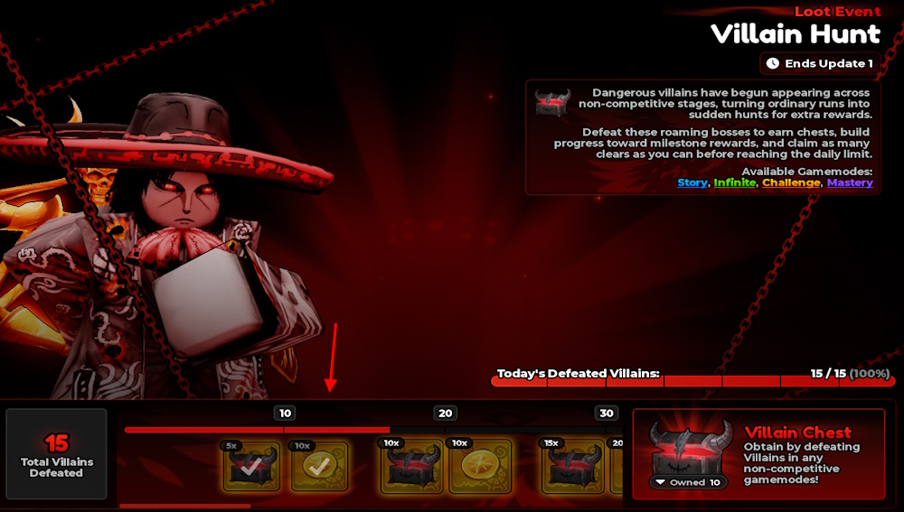 Villain chest loot progression in Anime Expeditions