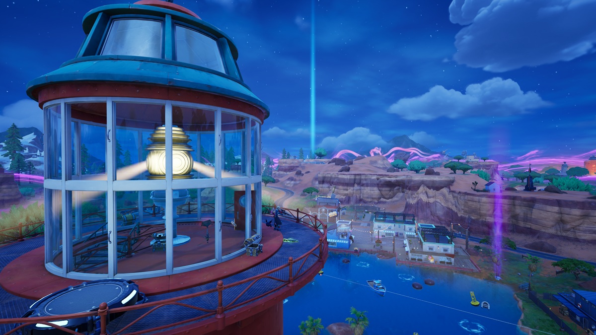 Player Standing Atop The Lighthouse In Fortnite With The Beam On