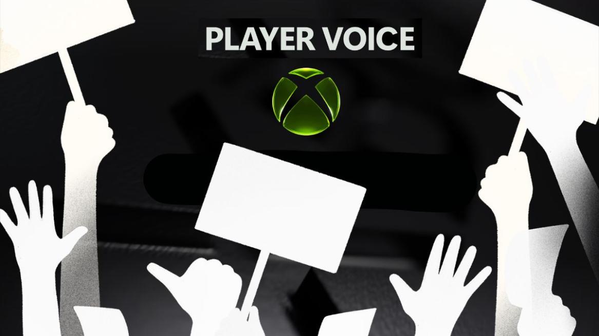 Protestors with the Xbox Player Voice Portal in the Background