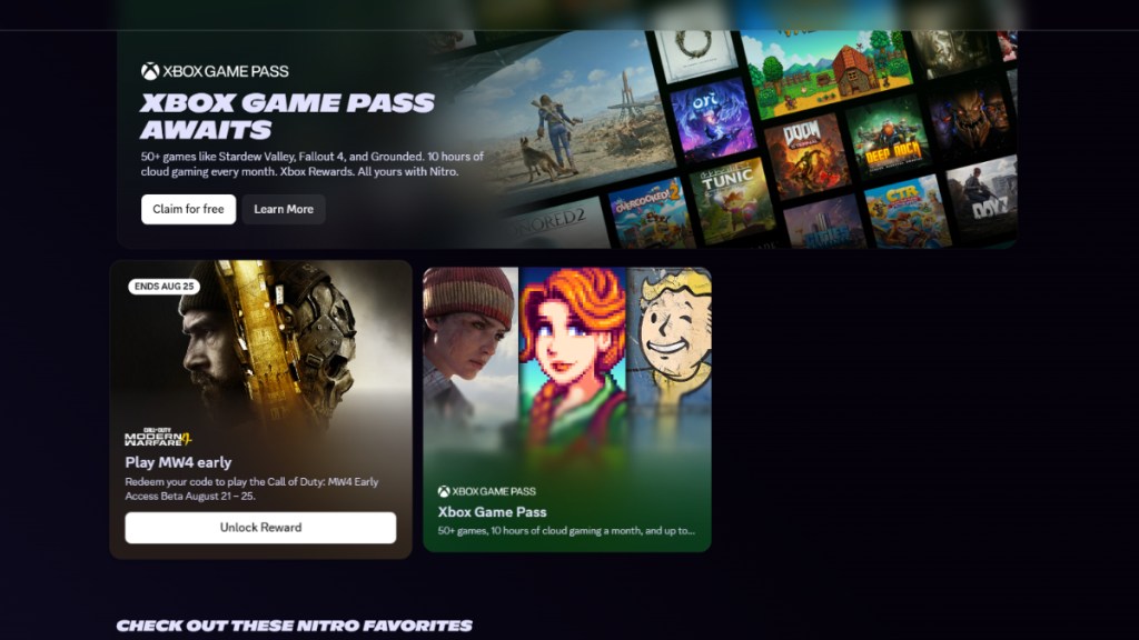 Finding the Call of Duty Discord promotion inside the Nitro Home tab on the Discord desktop app.