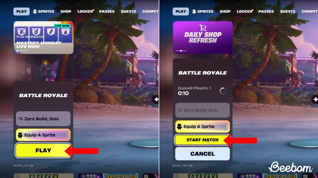 Starting a Custom Match in Fortnite for Glitch