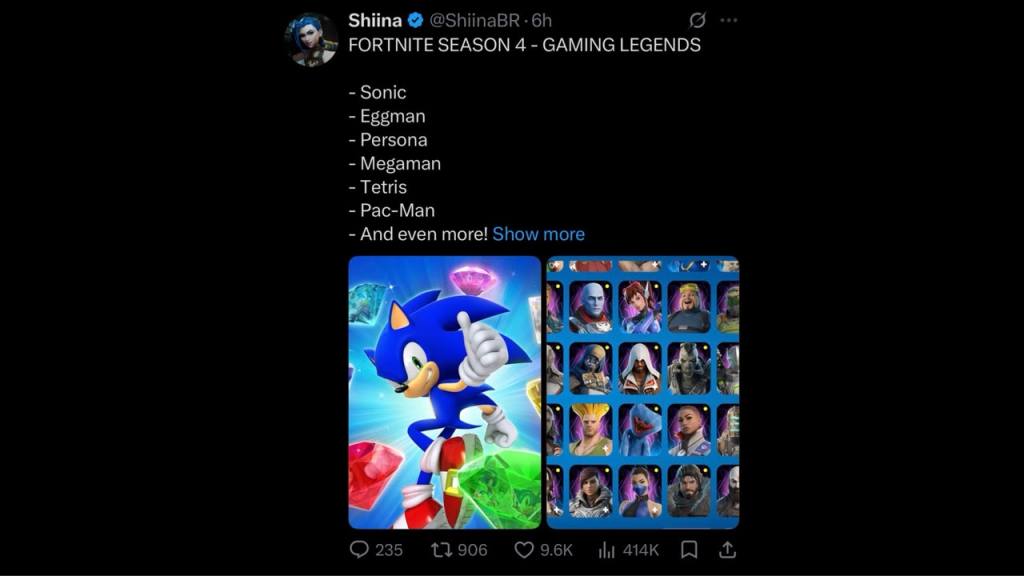 Shiina's tweet featuring the rumored Fortnite Gaming Legends season collaborations.