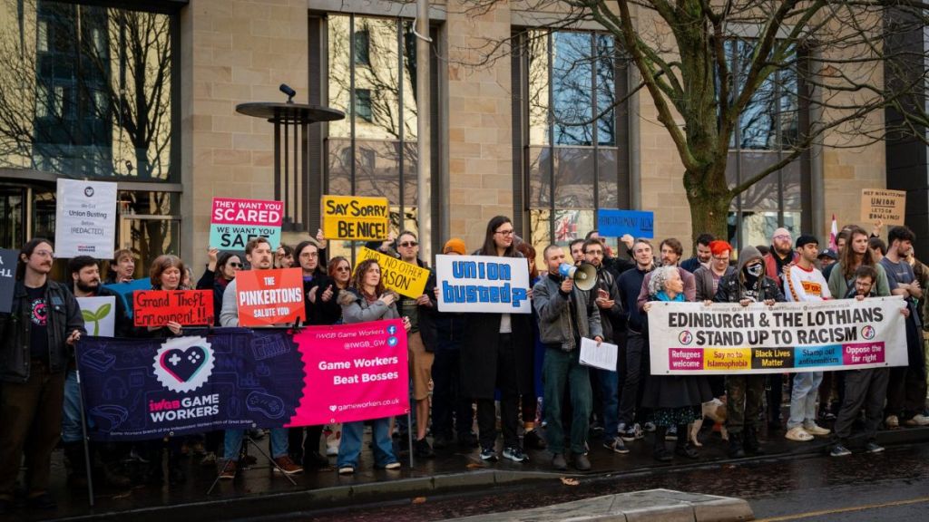 Rockstar Union devs protesting outside studio