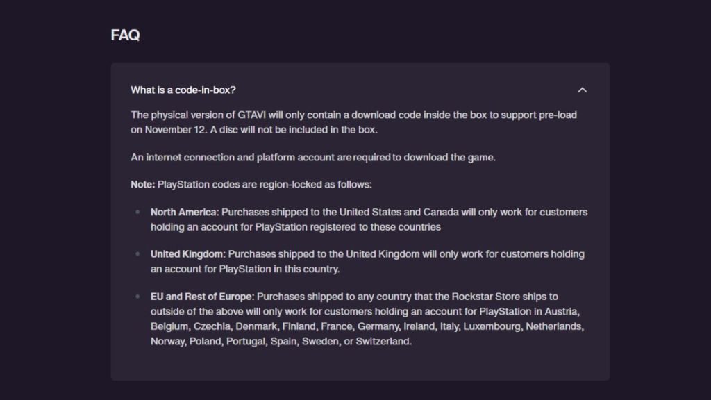 GTA 6 FAQ section on Rockstar Games website