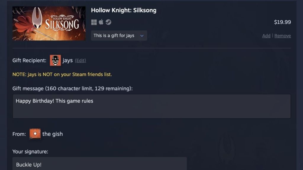 Lista de deseos de regalos de Steam