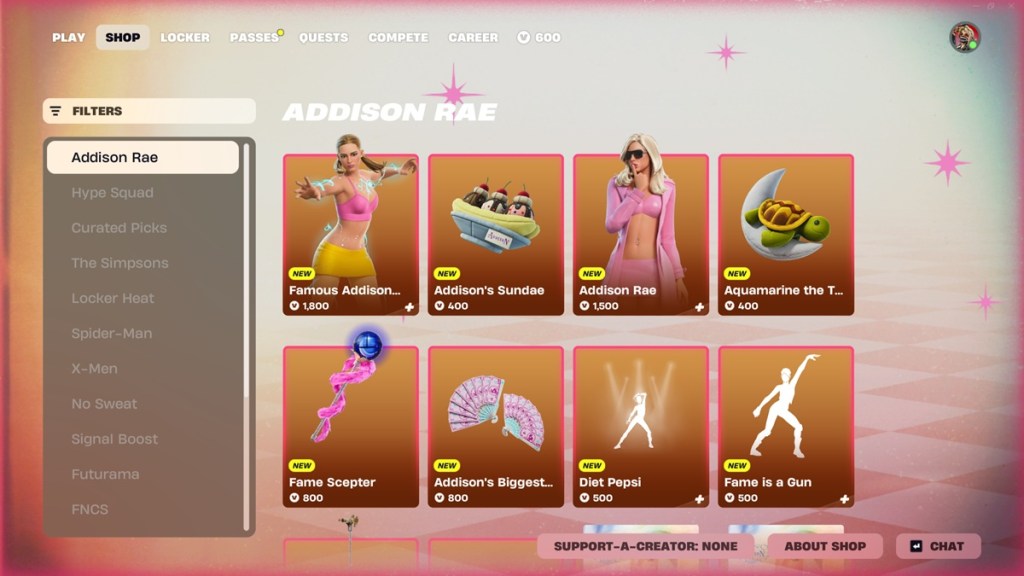 Addison Rae In Fortnite Item Shop