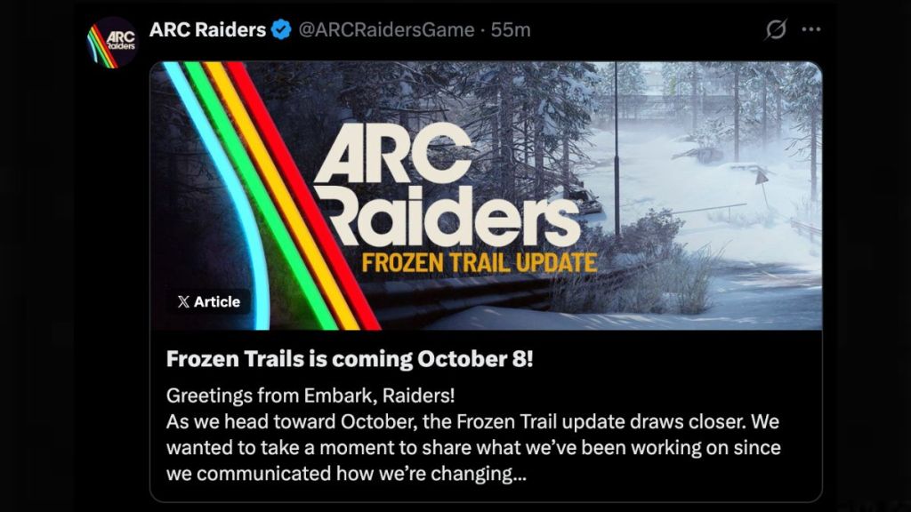Arc Raiders Frozen Trail update release date announced
