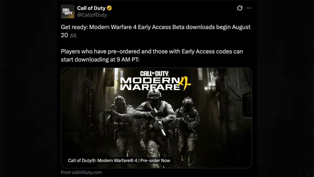Call of Duty Modern Warfare 4 early access beta download date announced