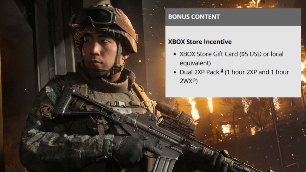 cod mw4 soldier looking left and xbox promotional event table