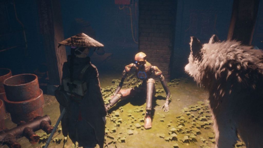 Emma interacting with Golem