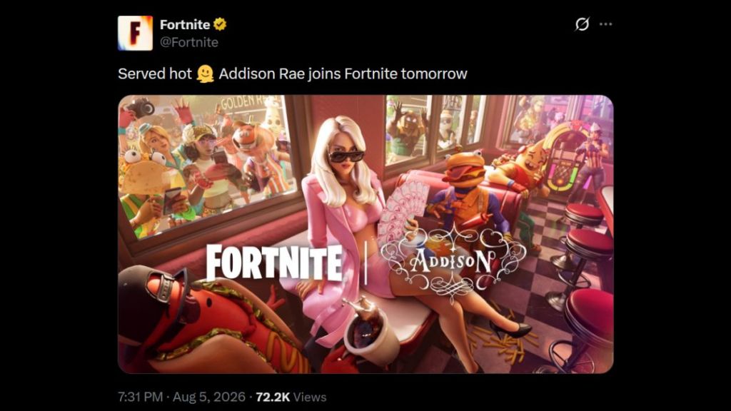 Fortnite tweet about Addison Rae skin