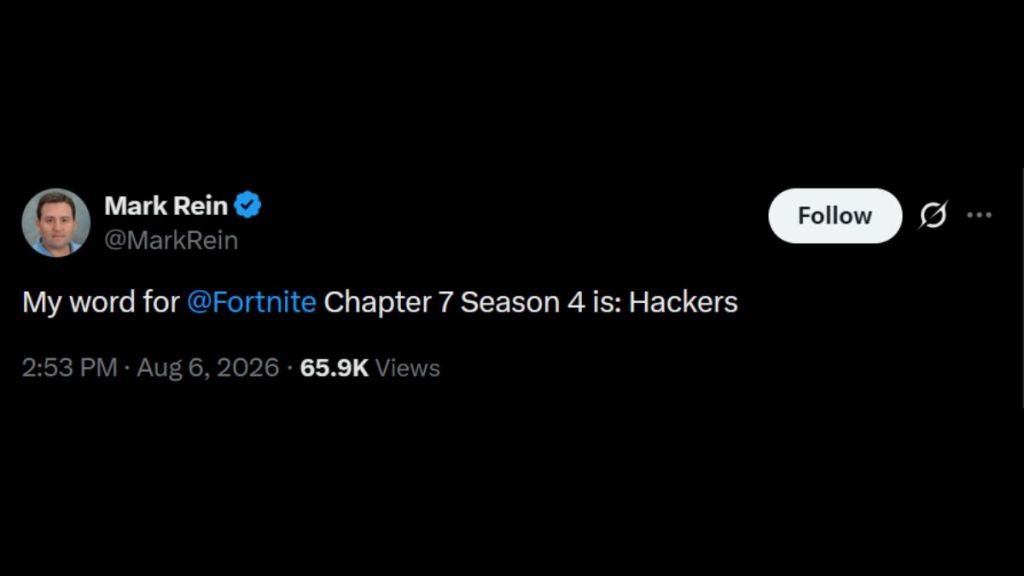 Mark Rein X post about the Fortnite Chapter 7 Season 4 teaser word
