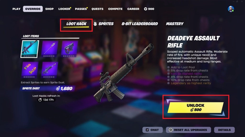 Fortnite Loot Hacks section