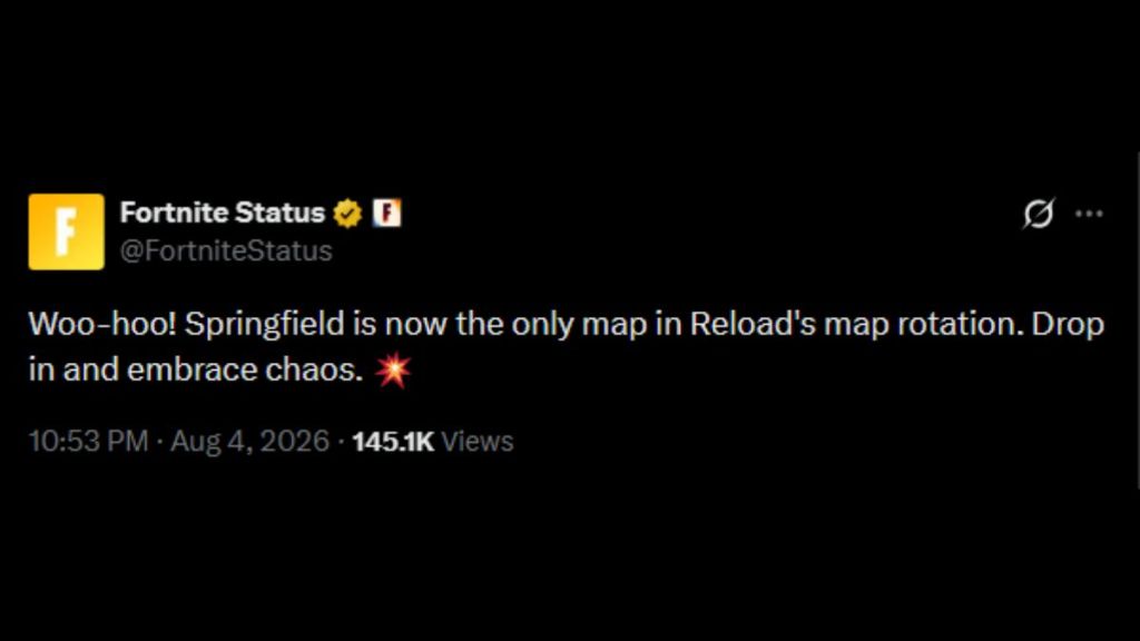 Fortnite Status tweet about Springfield Reload map