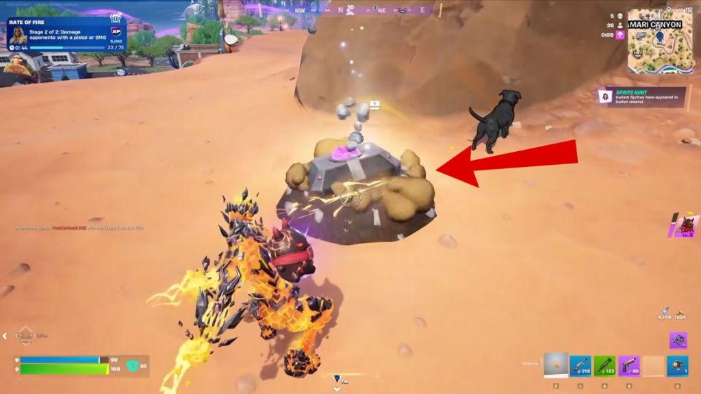 Fortnite player digging up a buried Sprite Chest