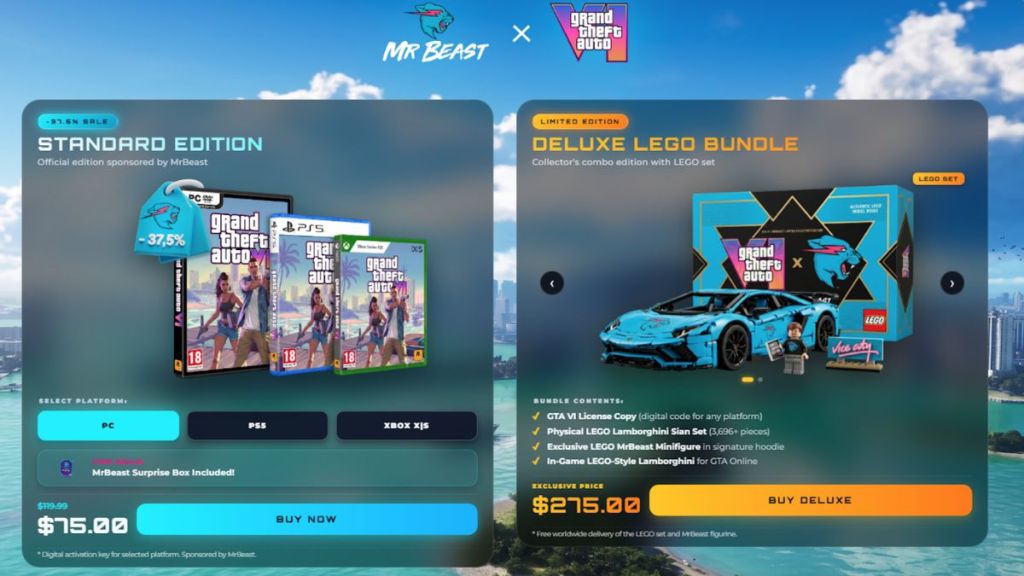 GTA 6 scam site that offers a compilation with Mr Beast