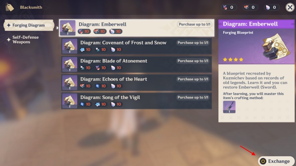 Genshin Impact Snezhnaya craftable weapon diagrams