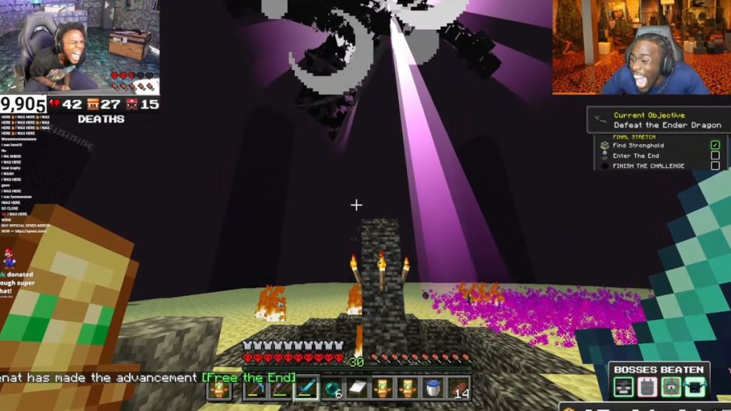 IshowSpeed and Kai Cenat Defeating the Ender Dragon and Beat Minecraft