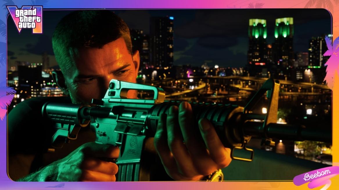Jason in GTA 6 aiming a weapon