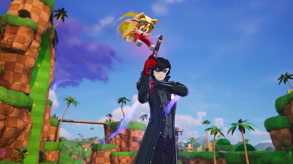 Joker from Persona gliding using Tails Sprite in Fortnite
