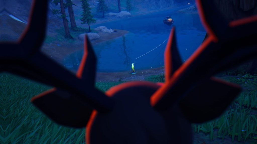 Peely fishing In 99 Nights In The Forest Fortnite teaser