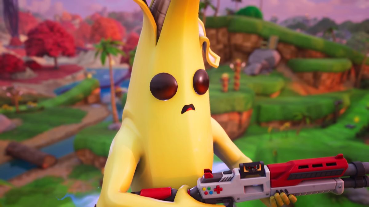Peely holding a new shotgun in the Fortnite Tails teaser