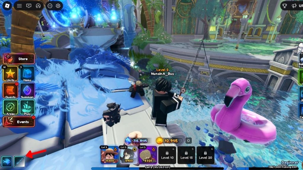 Press Rod icon to fish in Anime Expeditions