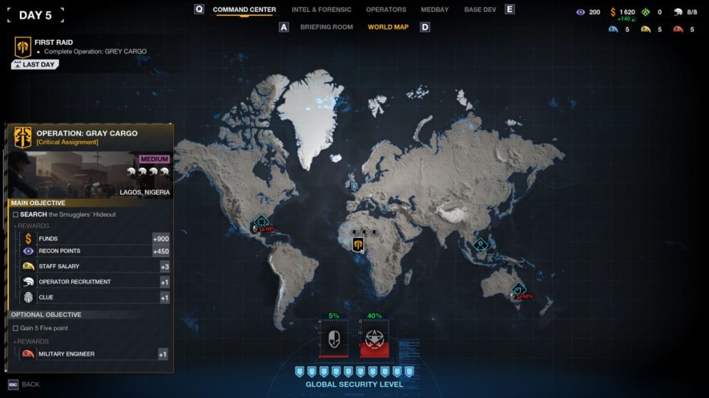Rainbow 6 Tactics Home Base and World Map