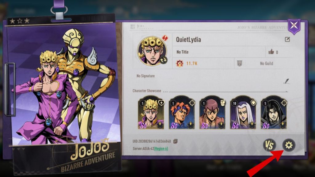 Settings menu in Jojo's bizarre adventure golden spirits