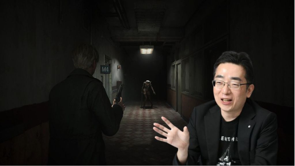 Motoi Okamoto speaking and James fighting in background