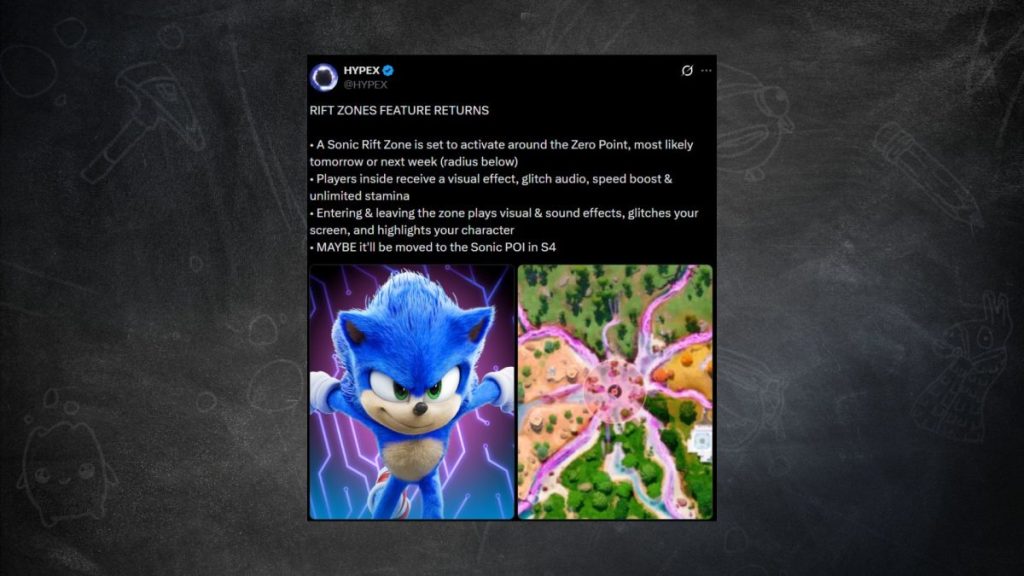 HYPEX Sharing Information On Sonic Rift Zones In Fortnite