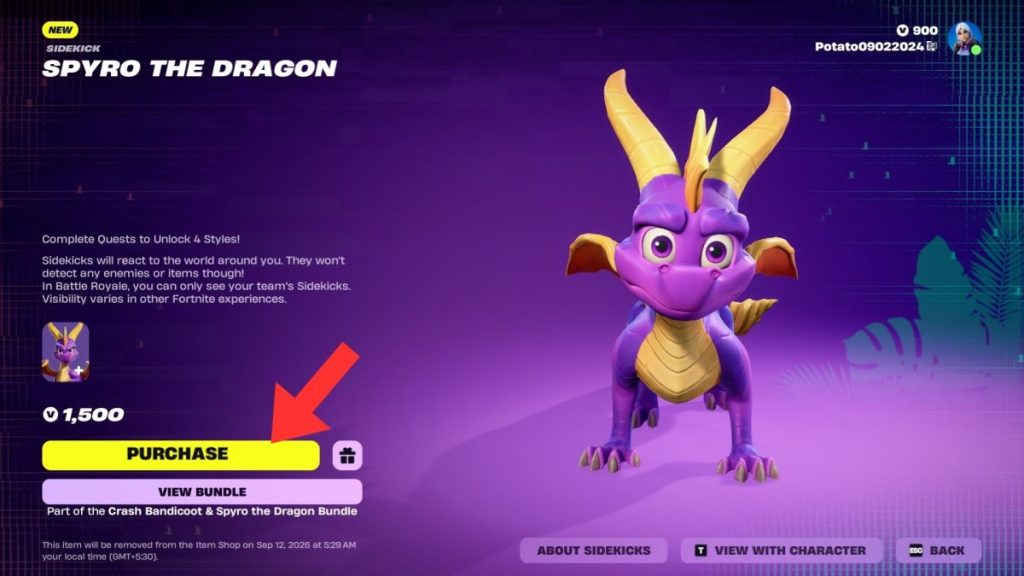 Spyro the Dagon Sidekick in Fortnite Item Shop