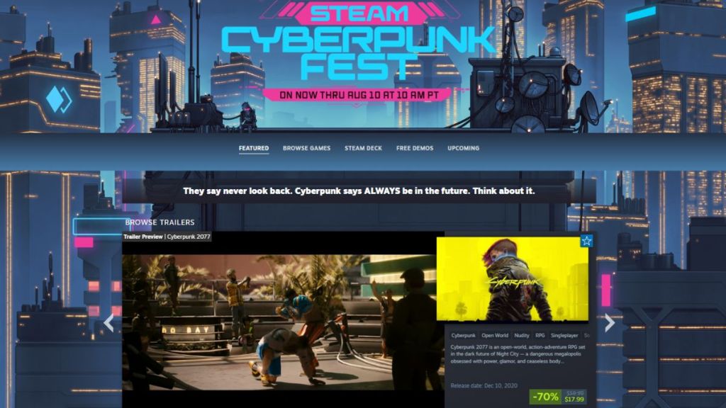 Steam cyberpunk fest sale with cyberpunk 2077 at lowest price