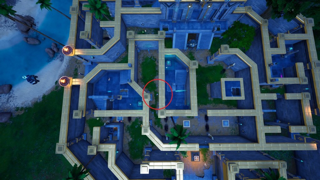 Top down view of Vault at Mega Maze in Fortnite