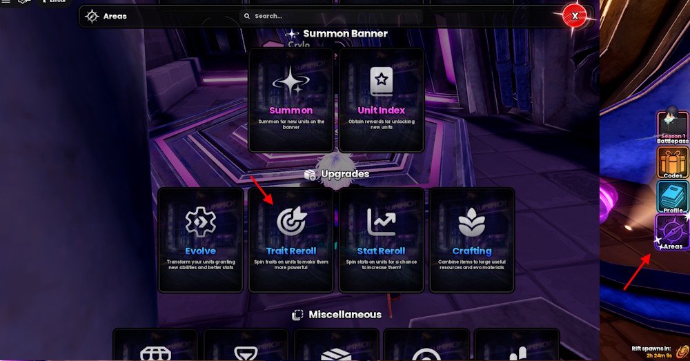Trait Reroll area in Anime Origins