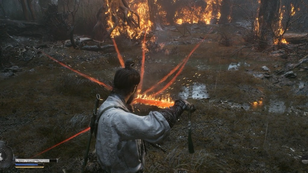 Zhong Kui imbuing weapon with fire from surrounding