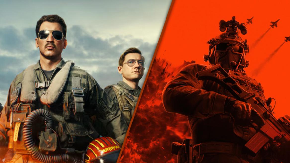 Battlefield 6's Top Gun collaboration image featuring Rooster and Bob (left), Battlefield 6 Phantom Edition cover art (right).