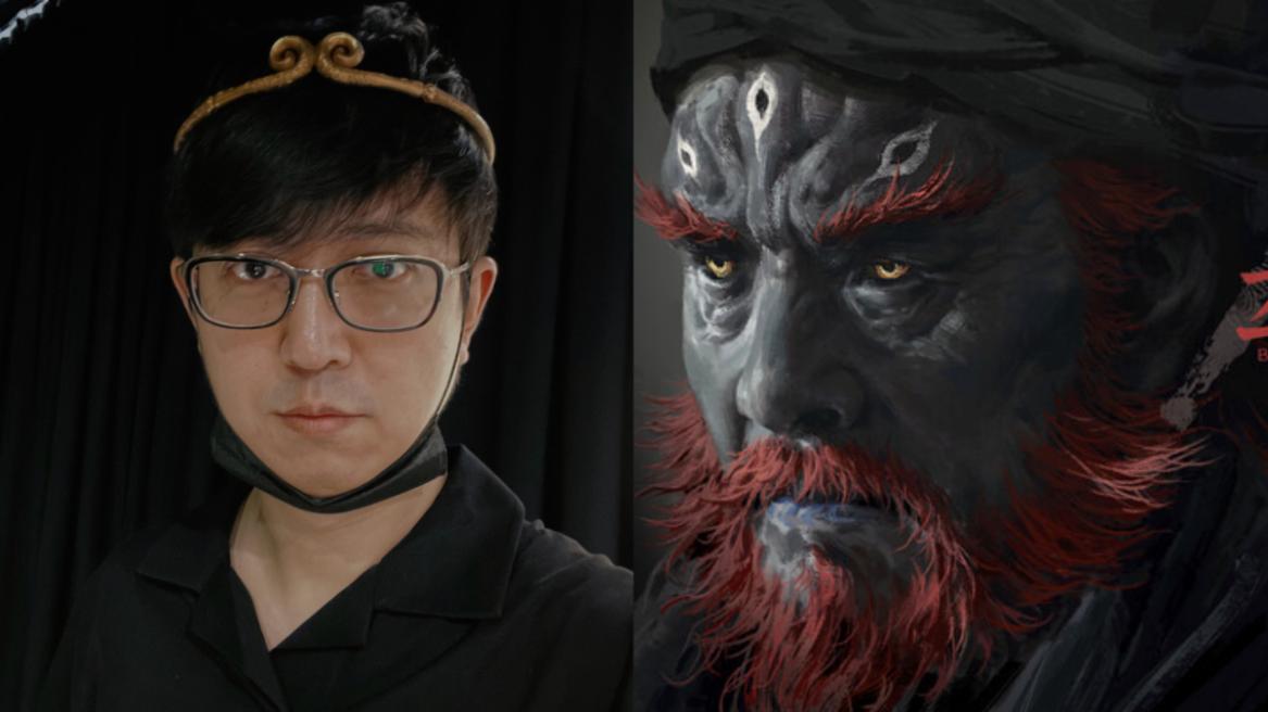 Game Science co-founder Yang Qi (left), Black Myth Zhong Kui asset (right).