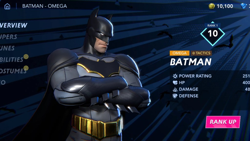 DCKO Server Slam screenshot featuring Batman posing in the game's lobby.