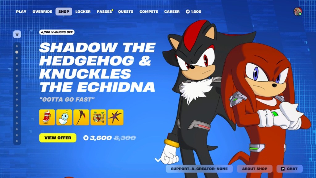 Fortnite Shadow and Knuckles skins Sonic collab