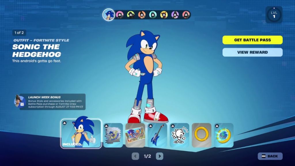 Fortnite Sonic Set in Override Battle Pass
