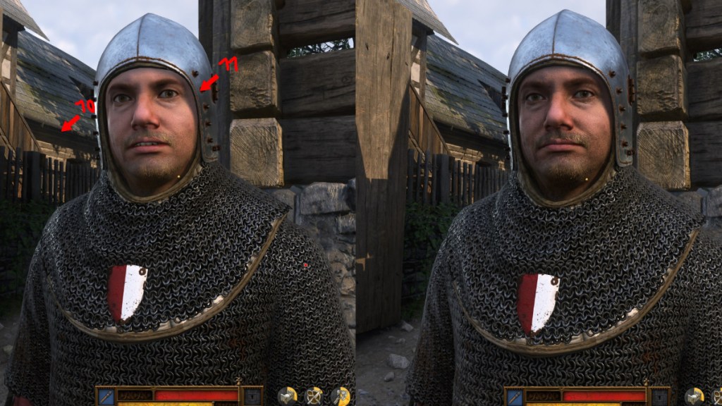 KCD comparison with pre-DLSS 5 and post-DLSS screenshot.