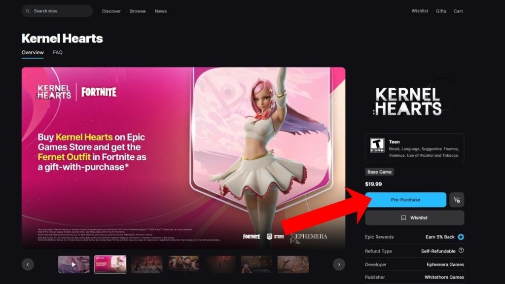 Buying Kernel Hearts in Epic Games Store