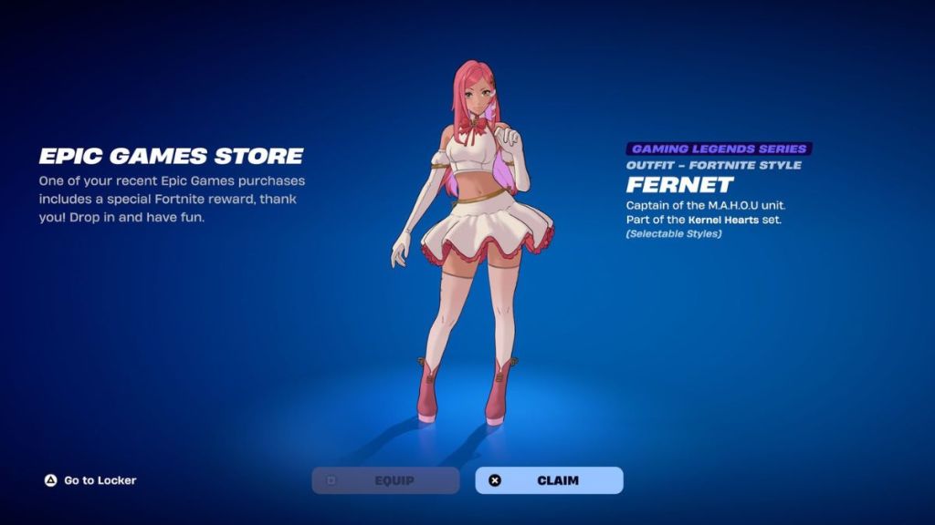 Claiming Fernet Kernel Hearts Skin in Fortnite