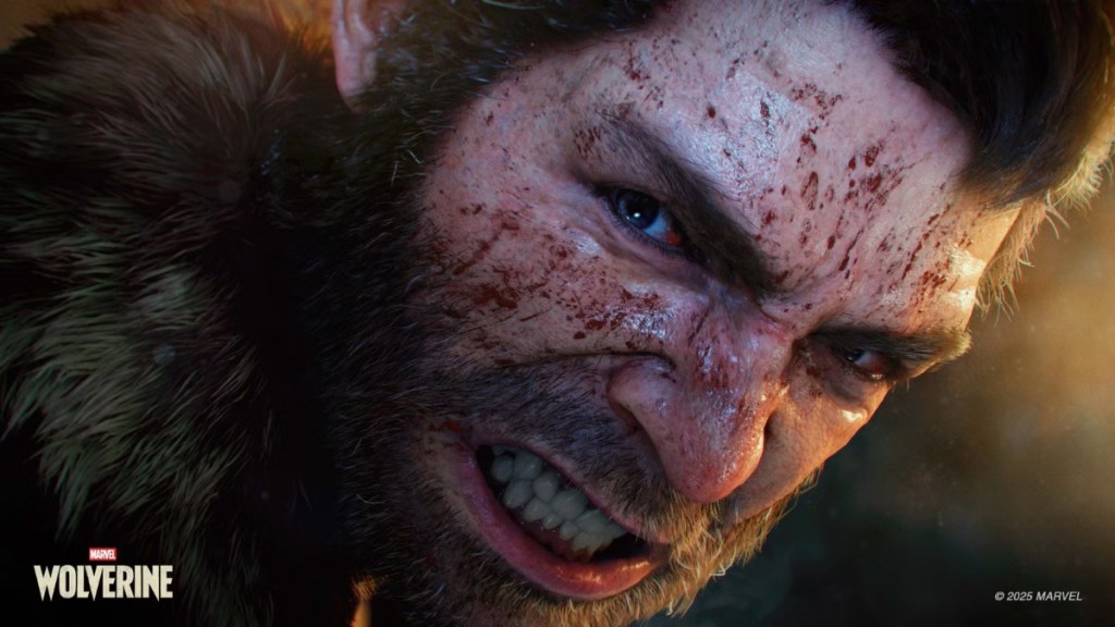 Marvel's Wolverine voice actor Liam McIntyre as Logan in the game with a vengeful expression.